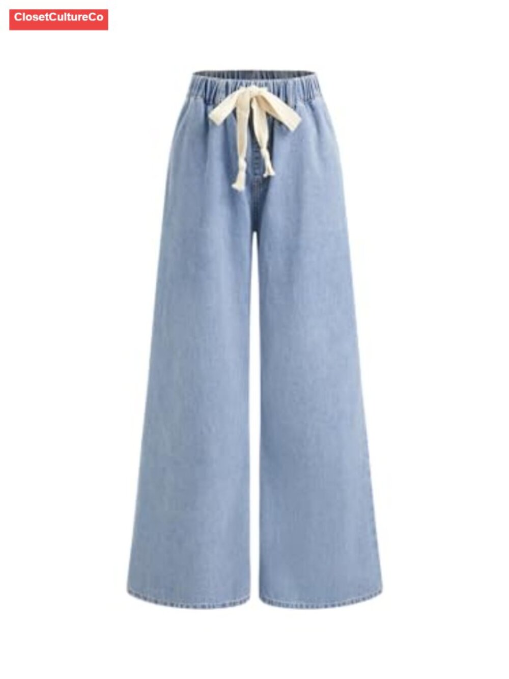 Women's Wide Leg High Rise Drawstring Jeans with Pockets